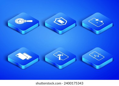 Set Phone repair service, System bug, Mobile with broken screen, Smartphone, shield and Glass protector icon. Vector