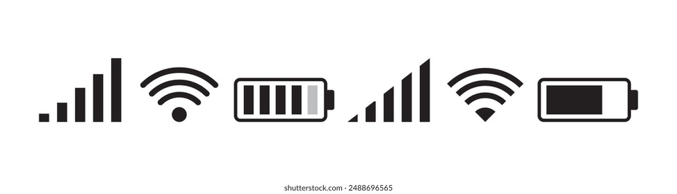 set of phone signal, WIFI and battery health status bar icon isolated on white background eps 10.