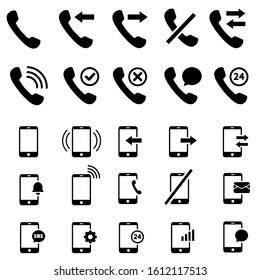 Set of phone or smartphone icons, call illustration symbol, telephone logo, message sign.