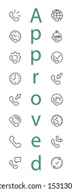 Set of Phone vector line icons. It contains the symbols of incoming, outgoing, missed calls, global call and round the clock online support and much more. Editable Stroke. 32x32 pixels.