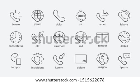 Set of Phone vector line icons. It contains the symbols of incoming, outgoing, missed calls, global call and round the clock online support and much more. Editable Stroke. 32x32 pixels.