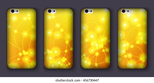 Set of phones covers with abstract bokeh waves. Vector illustration. 10 EPS