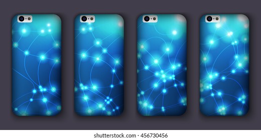 Set of phones covers with abstract bokeh waves. Vector illustration. 10 EPS