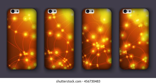 Set of phones covers with abstract bokeh waves. Vector illustration. 10 EPS