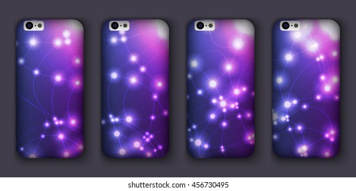 Set of phones covers with abstract bokeh waves. Vector illustration. 10 EPS