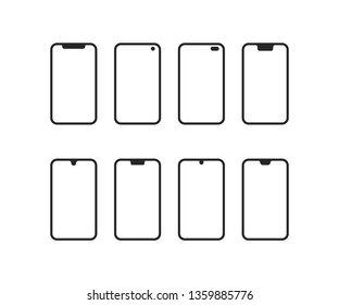 set of phones with different notches. flat linear minimal trendy modern stroke logo graphic art design isolated on white background
