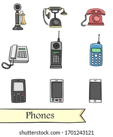 Set of phones in drawing style vector