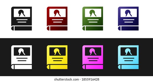 Set Photo album gallery icon isolated on black and white background. Vector.