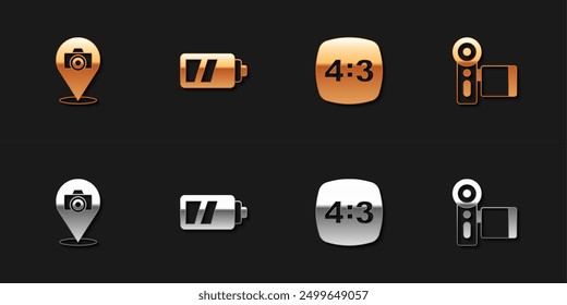 Set Photo camera, Battery for, frame 4 and Cinema icon. Vector