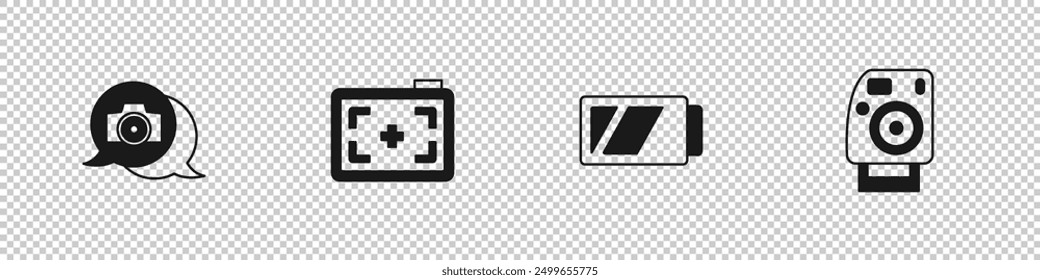 Set Photo camera, , Battery for and  icon. Vector