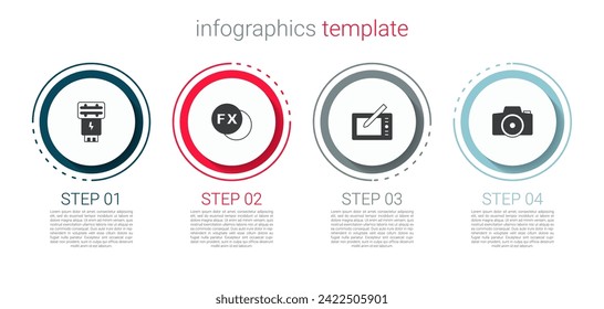 Set Photo camera flash, fx, Graphic tablet and . Business infographic template. Vector