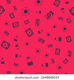 Set Photo camera flash, Camera shutter,  and  on seamless pattern. Vector