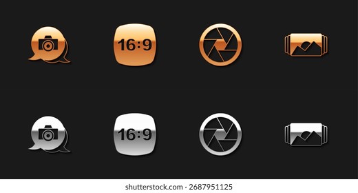Set Photo camera, frame 16, Camera shutter and  icon. Vector