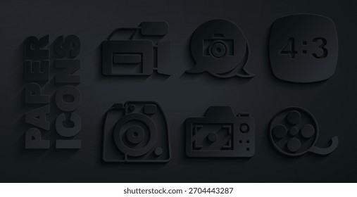 Set Photo camera, frame 4, Film reel,  and Cinema icon. Vector
