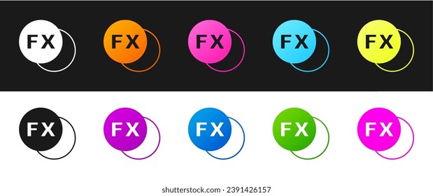 Set Photo camera fx icon isolated on black and white background. Foto camera. Digital photography.  Vector