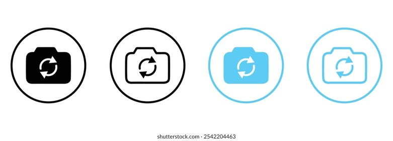 Set of Photo camera icon collection. Rotate camera, Flip camera, rotation circular camera symbol. Vector Illustration.