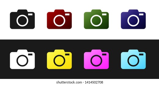 Set Photo camera icon isolated on black and white background. Foto camera icon. Vector Illustration