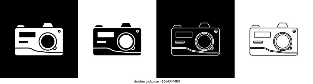 Set Photo camera icon isolated on black and white background. Foto camera icon.  Vector Illustration