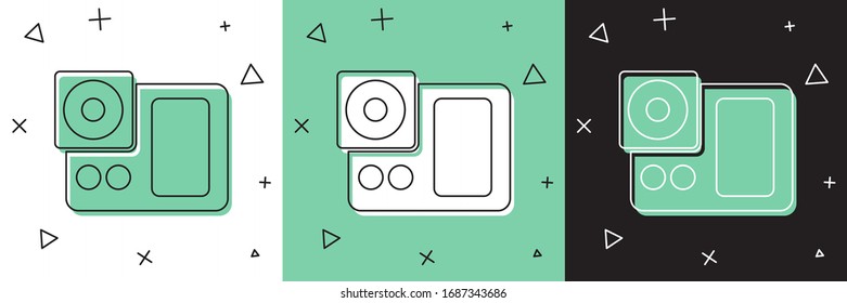 Set Foto-Kamera-Symbol einzeln auf weißem und grünem, schwarzem Hintergrund. Foto-Kamerasymbol. Vektorillustration-Illustration