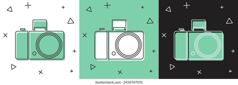 Set Photo camera icon isolated on white and green, black background. Foto camera icon.  Vector Illustration