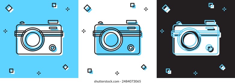 Set Photo camera icon isolated on blue and white, black background. Foto camera. Digital photography.  Vector