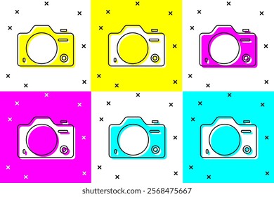 Set Photo camera icon isolated on color background. Foto camera. Digital photography.  Vector