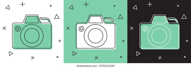Set Photo camera icon isolated on white and green, black background. Foto camera icon.  Vector