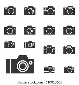 Set of Photo Camera Icon or Snapshot Sign Isolated. Digital Photography Logo Collection for Web, Design, Advertising, Printing