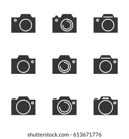 Set of Photo Camera Icon or Snapshot Sign Isolated. Digital Photography Logo Collection for Web, Design, Advertising, Printing