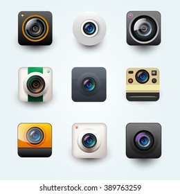 Set of photo camera icon. Vector user interface camera icon 