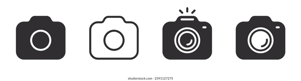 Set of photo camera icons. Photo camera icon for apps and websites. Camera symbols. Photo gadget, snapshot photography sign. Vector.