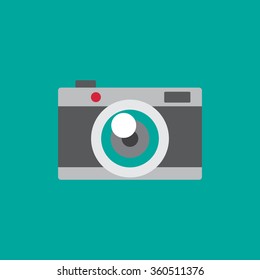 Set of photo camera icons isolated on green background. Vector illustration.