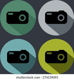 Set of photo camera icons with long shadow