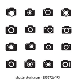 Set of photo camera icons or snapshot sign isolated. Digital photography logo collection for web, design or other