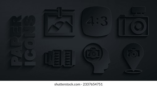 Set Photo camera, Camera photo lens, frame 4 and  icon. Vector