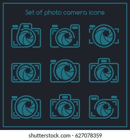Set of photo camera logos, labels, badges and design elements. Useful for professional photography studio.