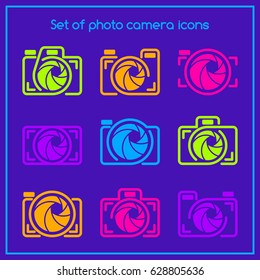 Set of photo camera logos, labels, badges and design elements. Useful for professional photography studio.