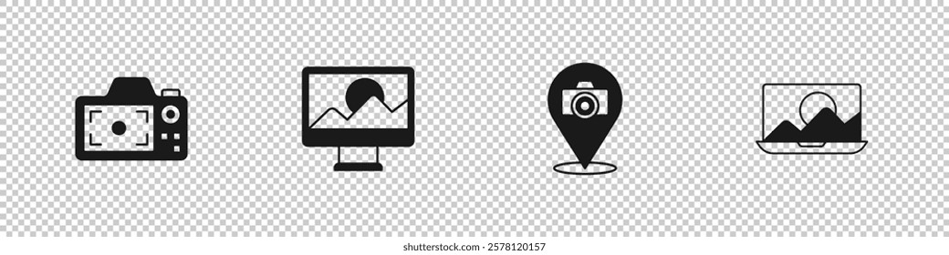 Set Photo camera, retouching,  and  icon. Vector