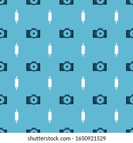 Set Photo camera and Rolling pin on seamless pattern. Vector