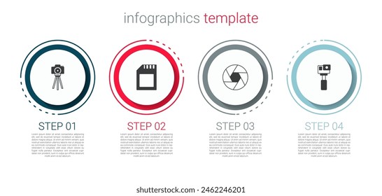 Set Photo camera, SD card, Camera shutter and Action. Business infographic template. Vector