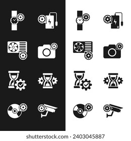Set Photo camera setting, Air conditioner, Wrist watch, Power bank, Hourglass and  icon. Vector