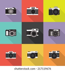 Set of Photo Camera. Vector icon in flat style design.