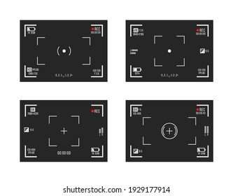 Set of photo camera viewfinders. Video recording screens on transparent background. Recorder cam display, rec viewfinders screen for movie recording preview vector set.