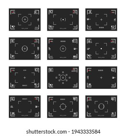 Set of photo camera viewfinders. Video recording screens on transparent background. Recorder cam display, rec viewfinders screen for movie recording preview vector set.