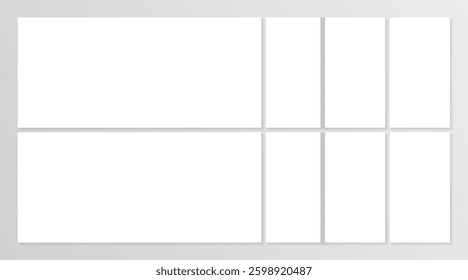 Set Photo collage frame template. Moodboard layout. Album brandboard. Photo montage design. Vector set editable