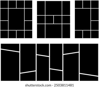 Set of photo collage template for display. Collage frame pictures or photos. Rectangle grid layout abstract photo frames and digital photo wall template for family.