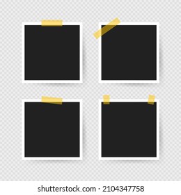 Set of photo frame with adhesive tape isolated on transparent background. Vector illustration