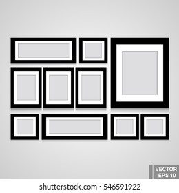 Set of photo frame. Black. Isolated on gray background. For your design.