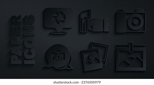 Set Photo frame, camera,  and Camera shutter icon. Vector