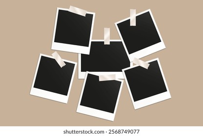  Set of photo frame mockup displayed on a brown background. realistic postcard. Mockup photo frames.